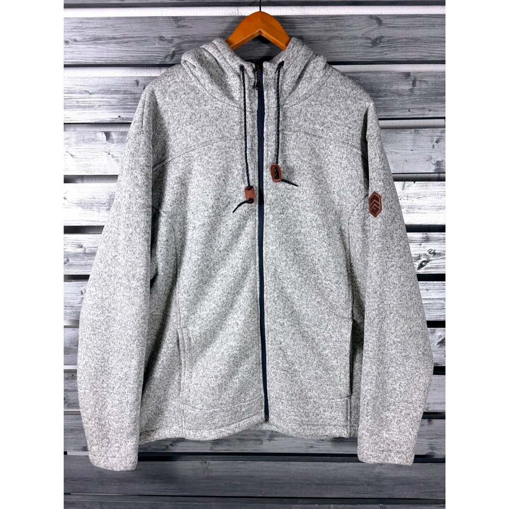 Free Country Mens XXL Grey Heathered Sherpa Lined Full Zip Fleece Hoodie Jacket